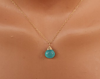 Sky Blue Chalcedony Necklace, Minimalist Necklace, Delicate Blue Gemstone Necklace, Chalcedony Dainty Necklace, Layering, Wire Wrapped