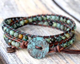 African Turquoise Wrap Bracelet, Wrap Bracelet, Turquoise Wrap, Earthy Wrap Bracelet, Boho Wrap Bracelet, Bracelet Wrap, Leather Wrap