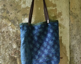 Indigo bag eco friendly cotton blue green hippie sustainable rustic minimalist environmentally friendly earthy hand stitched boho chic totes