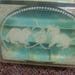 Vintage sewing/jewelry case kittens play with yarn ball by Hommer Manufacturing acrylic lid and marbled teal case