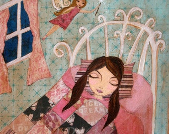 Children's Decor - Whimsical Mixed Media Art, Folk Art , Giclee Art Print Size 8 x 10 by HRushton