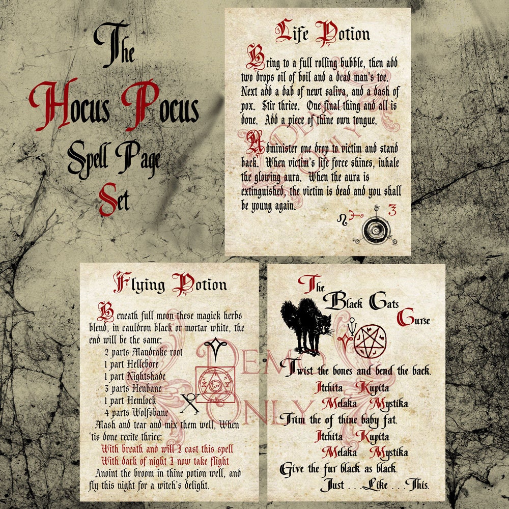 Hocus Pocus Spell Page Set