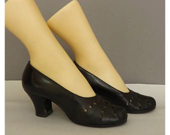 Vintage 30s/40s woman shoes black leather pump 37