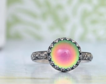 MOOD RING, sterling silver ring, color changing ring, sterling silver mood ring antiqued, made to order