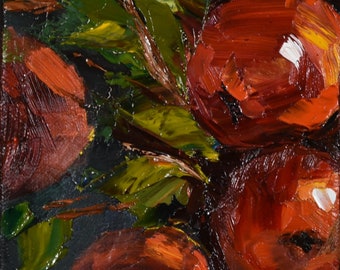Red Apples. Still Life. Original Oil Painting. 5x5x1.5 in