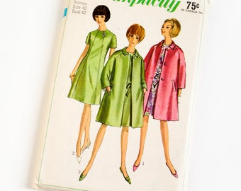 Vintage 1960s Womens Size 40 One Piece Dress and Coat Simplicity Sewing Pattern 6933 FACTORY Folds / b42 w34