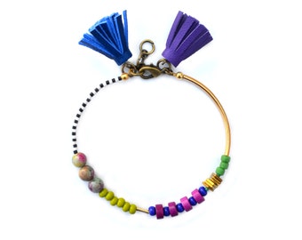 Beaded Bracelet, Friendship Bracelet, Tassel Bracelet, Leather Bracelet, Brass Bracelet, Minimal Bracelet, Gold Bracelet, Geometric Bracelet