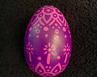 Hand painted wooden Easter egg in purple