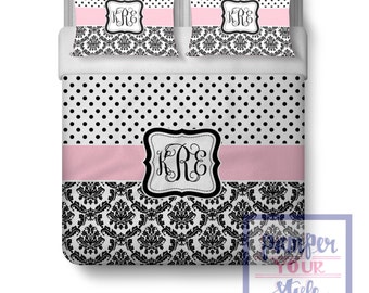 Pink and black teen bedding