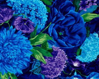 Midnight Floral in Vibrant Blues and Purples Bouffant Surgical Scrub Hat with a Matching Headband- Scrub Caps/Surgical Scrub Hats Floral