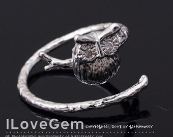 NP-1629 Rhodium Plated, Owl, Adjustable ring, 1pc