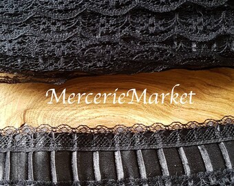 stripe pleated black satin L50cm/H10cm