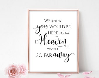 We Know You Would Be Here Today If Heaven Wasn't So Far Away Wedding Memorial Sign for Wedding Instant Download Printable Calligraphy Sign