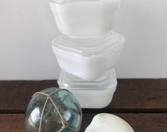Vintage Balkan Yogurt Maker Fireking Milkglass containers with glass lids; Fridgies