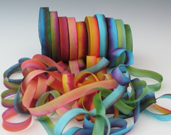 Hand Dyed Silk Ribbon , Silk Ribbon hand dyed, bias-cut 7/16 inch wide