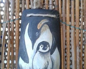 Hand painted tile with penguins