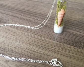 Moss and Shell Vial Necklace