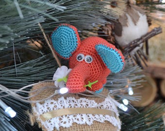 Orange Elephant toy for newborn baby first toy Knit animal stuffed animal Christmas magic Little elephant Knitted plush toy Newborn toys