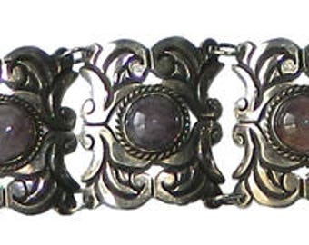 Vintage 1930's Mexican Sterling Silver Amethyst Bracelet
