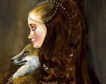 Rapunzel and her Fox Archival Art Print, rust, autumn