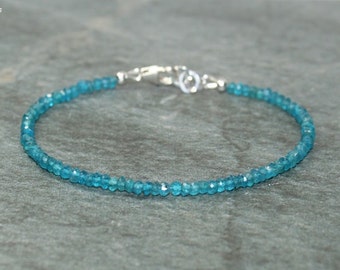 Neon Apatite Bracelet, Sterling Silver, Apatite Jewelry, Minimalist, Layering Bracelet, Gemstone Jewelry