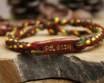 Macrame bibleverse bracelet, Psalm 91:4, christian jewelry