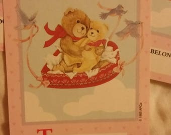 Vintage Antioch Book Plates - Teddy Bears on Pillow - Set of 3 Bookplates