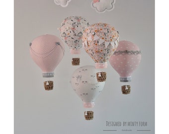 Blush Pink Gray White Hot Air Balloon Mobile Travel Theme Nursery Decor Custom Mobile Ballet Ballerina Star