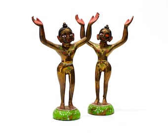 VINTAGE: 2 Enamel Solid Brass Hindu Goddess - India Dancers - SKU 25-C1-00011363