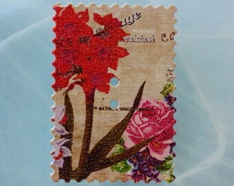 button wood rectangle flowers