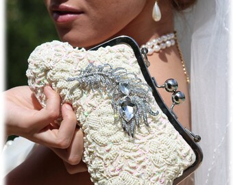Bridal clutch, pearl clutch, Victorian evening bag, bridal bag, briesmaid clutch, Champagne clutch, wedding clutch, formal bag, wedding bag