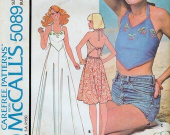 1970s McCalls Misses' Halter Top or Dress Sewing Pattern with Embroidery Transfer Size 12 Bust 34