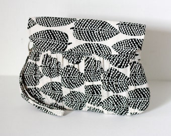 Black and White Wristlet Purse Autumn Leaves