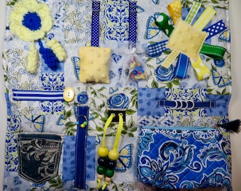 Butterflies on Yellow and Blue Quilt Fidget, Sensory, Quilt Blanket for Dementia, Alzheimer’s