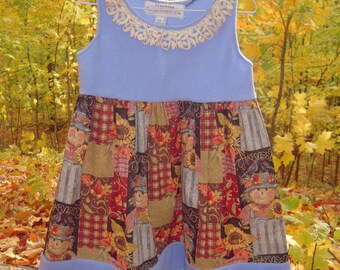 3T-4T - Harvest Doll and Fleece Dress w/crocheted hem and Flower clip by Freckles Garden
