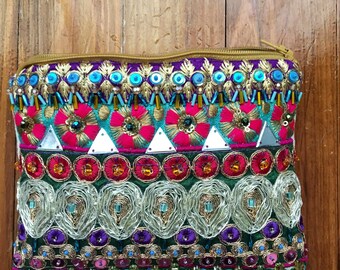 Embellished Bohemian Clutch. Beaded Purse.