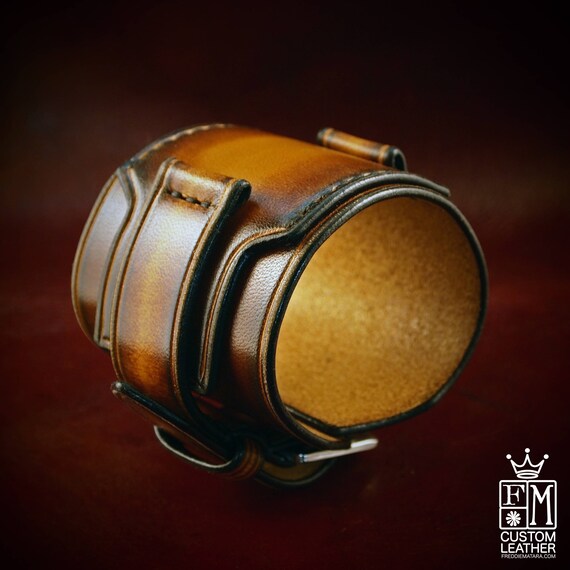 Leather cuff watchband Vintage layered sunburst style wristband Custom Made for YOU in New York by Freddie Matara!