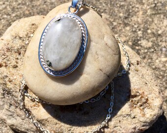 Genuine Natural Moonstone Silver Pendant Necklace