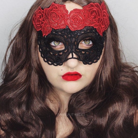 Calavera red rose embroidered lace mask Calavera red rose embroidered lace mask