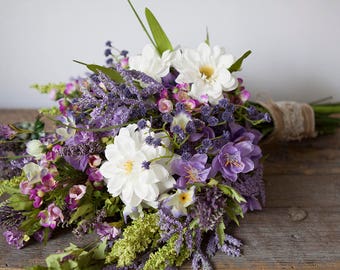 Wildflower Bouquet Lavender, Purple Bouquet, Rustic Bouquet, Wedding Bouquet, Boho Bridal Bouquet, Silk Flower Bouquet, Lavender Bouquet