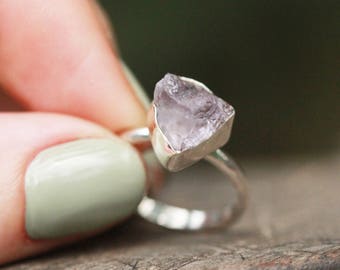 Raw Amethyst Ring, Sterling Silver Ring, Raw Amethyst Ring, Silver Ring, Boho, Amethyst Jewelry, Boho Ring, Statement, Boho Jewelry,