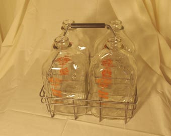 Vintage Farm Fresh Milk Bottles with Wire Carrier