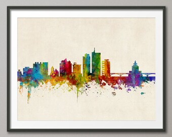 Cedar Rapids Skyline, Cedar Rapids Iowa Cityscape Art Print (3011)