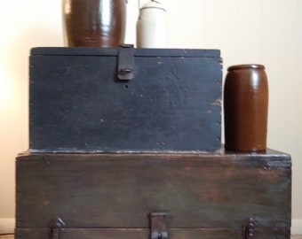 Large Wood Tool Box / Vintage Homemade Wooden Tool Box / Wooden Chest / Wood Tool Box - Coffee Table / Make do Wood Coffee Table