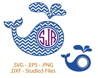 Blue whale and blue whale chevron designs. Vectors cuttable files.