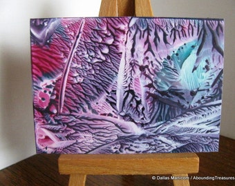 ACEO Teal, Violet Abstract Encaustic (Wax) Original Miniature Painting. Collectible Art. SFA (Small Format Art)