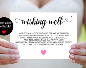 Wedding Wishing Well Card Printable Bridal Shower Wishing