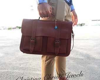 Brown Leather Briefcase, 15 inch Laptop Bag, Messenger Bag, Brown Briefcase, Men's Briefcase, Brown Messenger Bag, Handbag, Made in Greece.