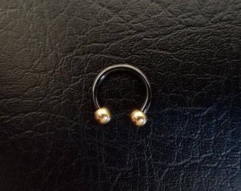 Black and Gold Small Septum Horseshoe Ring 16g 5/16" 3/8" Daith Snug Orbital Helix Tragus Lip Ring 316lvm Steel