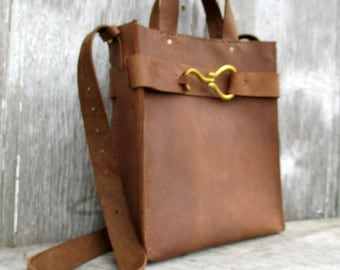 Leather Equestrian Bag in Medium Brown Distressed Leather by Stacy Leigh